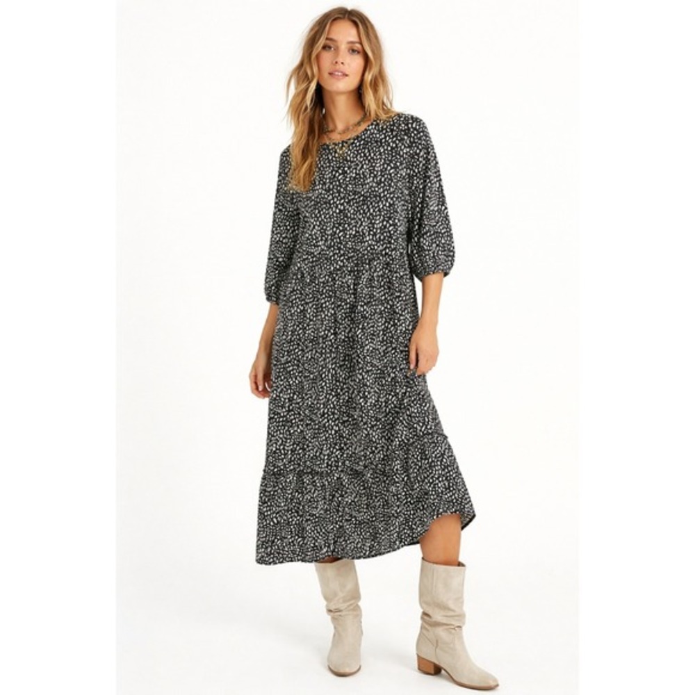 Dunnes‎ Stores St Bernard Midi Dress Womens Medium Black White Abstract Print